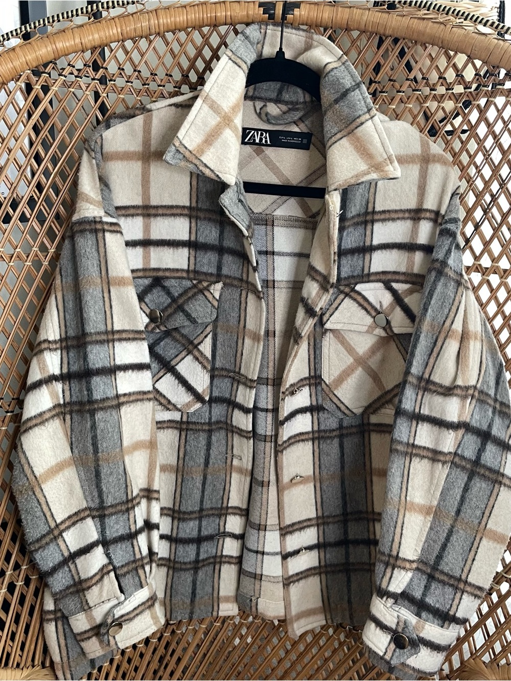 Zara Cream, Gray & Tan Plaid Shacket